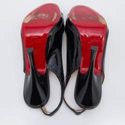 مملوكة مسبقًا صندل كريستيان لوبوتان مادام ماوس جلد أسود لامع مقدمة مفتوحة بحزام خلفي للكاحل مقاس 37.5