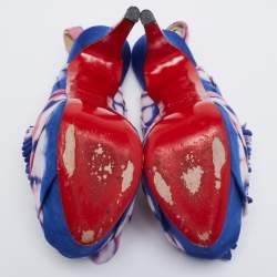 Pre Owned Christian Louboutin Blue/Pink Tie and Dye Fabric High BouBou Bazin Slingback Sandals Size 38