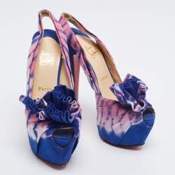 Pre Owned Christian Louboutin Blue/Pink Tie and Dye Fabric High BouBou Bazin Slingback Sandals Size 38