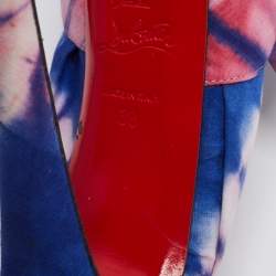 Pre Owned Christian Louboutin Blue/Pink Tie and Dye Fabric High BouBou Bazin Slingback Sandals Size 38