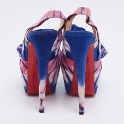 Pre Owned Christian Louboutin Blue/Pink Tie and Dye Fabric High BouBou Bazin Slingback Sandals Size 38