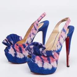 Pre Owned Christian Louboutin Blue/Pink Tie and Dye Fabric High BouBou Bazin Slingback Sandals Size 38