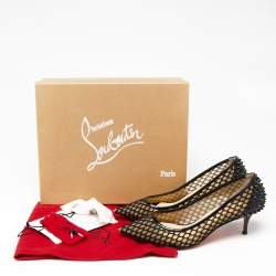 Christian Louboutin Black Mesh and Patent Leather Spike Guni Pumps Size 39.5