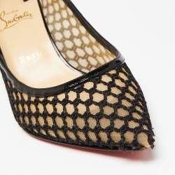 Christian Louboutin Black Mesh and Patent Leather Spike Guni Pumps Size 39.5