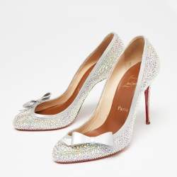 Pre Owned Christian Louboutin Multicolor Crystal Embellished Leather Beauty Bow Pumps Size 38