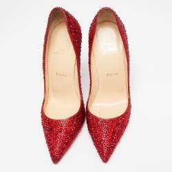 Pre Owned Christian Louboutin Red Leather Strass Degrade So Kate Pumps Size 39