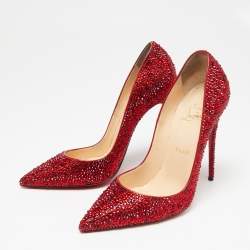 Pre Owned Christian Louboutin Red Leather Strass Degrade So Kate Pumps Size 39