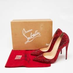 Pre Owned Christian Louboutin Red Leather Strass Degrade So Kate Pumps Size 39