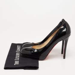 Pre Owned Christian Louboutin Black Patent Leather New Simple Platform Pumps Size 38.5