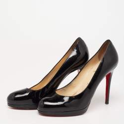 Pre Owned Christian Louboutin Black Patent Leather New Simple Platform Pumps Size 38.5