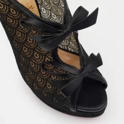 Christian Louboutin Black Suede, Lace and Mesh Empiralta Bow Open Toe Ankle Booties Size 37