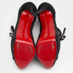 Christian Louboutin Black Suede, Lace and Mesh Empiralta Bow Open Toe Ankle Booties Size 37