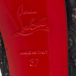 Christian Louboutin Black Suede, Lace and Mesh Empiralta Bow Open Toe Ankle Booties Size 37