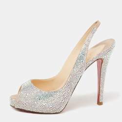 Pre Owned Christian Louboutin Multicolor Suede Strass No Prive Slingback Sandals Size 38.5