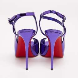 مملوكة مسبقًا Christian Louboutin Metallic Purple Patent Leather Jenlove Alta Sandals Size 37