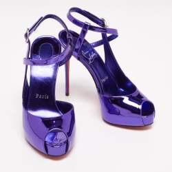 مملوكة مسبقًا Christian Louboutin Metallic Purple Patent Leather Jenlove Alta Sandals Size 37