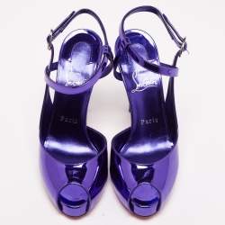 مملوكة مسبقًا Christian Louboutin Metallic Purple Patent Leather Jenlove Alta Sandals Size 37