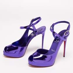مملوكة مسبقًا Christian Louboutin Metallic Purple Patent Leather Jenlove Alta Sandals Size 37