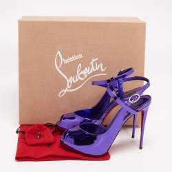 مملوكة مسبقًا Christian Louboutin Metallic Purple Patent Leather Jenlove Alta Sandals Size 37