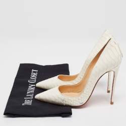 Christian Louboutin White Python Patent Leather So Kate Pumps Size 37.5