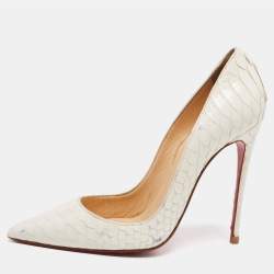 Christian Louboutin White Python Patent Leather So Kate Pumps Size 37.5