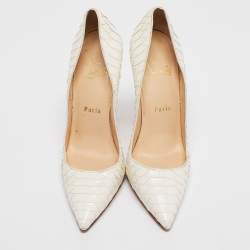 Christian Louboutin White Python Patent Leather So Kate Pumps Size 37.5