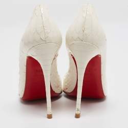 Christian Louboutin White Python Patent Leather So Kate Pumps Size 37.5