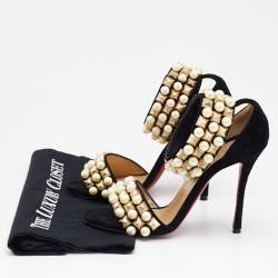 مملوكة مسبقًا Christian Louboutin Black Suede Tudor Bal Ankle Cuff Sandals Size 36