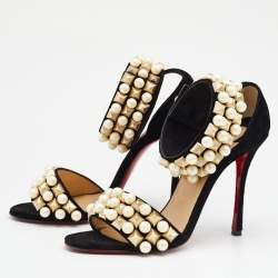 مملوكة مسبقًا Christian Louboutin Black Suede Tudor Bal Ankle Cuff Sandals Size 36