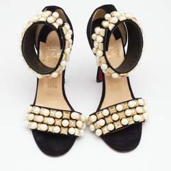 مملوكة مسبقًا Christian Louboutin Black Suede Tudor Bal Ankle Cuff Sandals Size 36