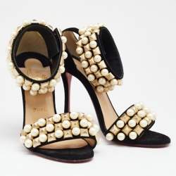 مملوكة مسبقًا Christian Louboutin Black Suede Tudor Bal Ankle Cuff Sandals Size 36