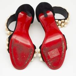 مملوكة مسبقًا Christian Louboutin Black Suede Tudor Bal Ankle Cuff Sandals Size 36