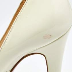 Pre Owned Christian Louboutin Off-White Patent Leather Lady Peep-Toe Platform Pumps Size 36.5