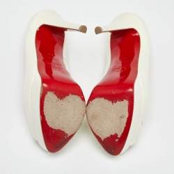 Pre Owned Christian Louboutin Off-White Patent Leather Lady Peep-Toe Platform Pumps Size 36.5
