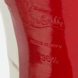 Pre Owned Christian Louboutin Off-White Patent Leather Lady Peep-Toe Platform Pumps Size 36.5