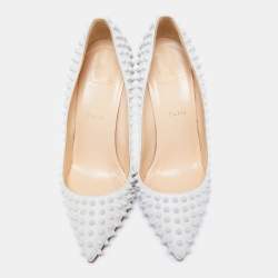 مملوكة مسبقًا Christian Louboutin White Leather Pigalle Spikes Pumps Size 40.5