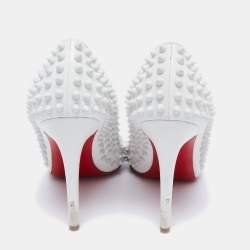 مملوكة مسبقًا Christian Louboutin White Leather Pigalle Spikes Pumps Size 40.5