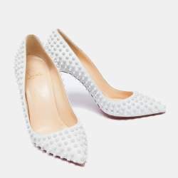 مملوكة مسبقًا Christian Louboutin White Leather Pigalle Spikes Pumps Size 40.5