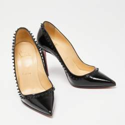 Pre Owned Christian Louboutin Black Patent Leather  Anjalina Spike Pumps Size 35