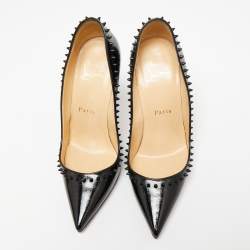 Pre Owned Christian Louboutin Black Patent Leather  Anjalina Spike Pumps Size 35