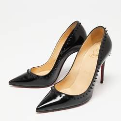 Pre Owned Christian Louboutin Black Patent Leather  Anjalina Spike Pumps Size 35