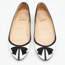 Christian Louboutin White/Black Patent Balinodono Bow Ballet Flats Size 36.5
