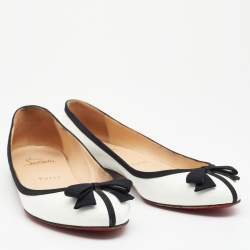 Christian Louboutin White/Black Patent Balinodono Bow Ballet Flats Size 36.5
