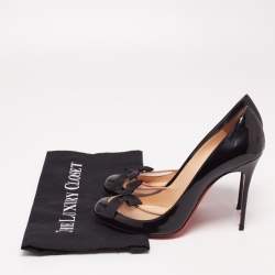 Christian Louboutin Black Patent Leather and Mesh 'Love Me' Bow Pumps Size 40.5
