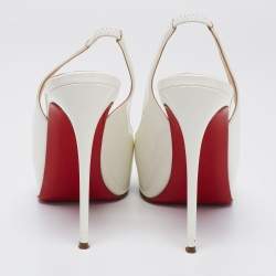 Pre Owned Christian Louboutin Off-White Patent Leather Private Number Slingback Sandals Size 38.5