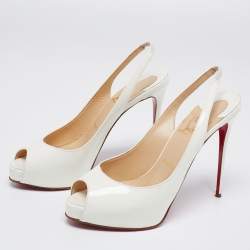 Pre Owned Christian Louboutin Off-White Patent Leather Private Number Slingback Sandals Size 38.5