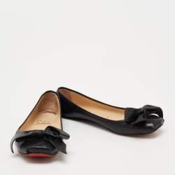 Pre Owned Christian Louboutin Black Leather Bow Detail Ballet Flats Size 35.5