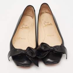 Pre Owned Christian Louboutin Black Leather Bow Detail Ballet Flats Size 35.5