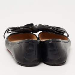 Pre Owned Christian Louboutin Black Leather Bow Detail Ballet Flats Size 35.5