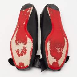 Pre Owned Christian Louboutin Black Leather Bow Detail Ballet Flats Size 35.5